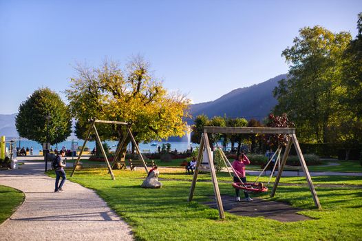 October 8, 2018.Salzkammergut, Austria. City center park in the Salzkammergut Alps.