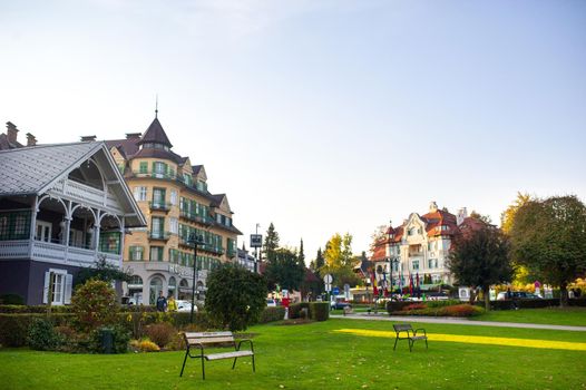 October 14, 2018.Velden am Worther See, Austria.City street with houses in Velden am Worther See.