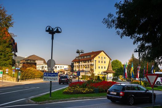 October 14, 2018.Velden am Worther See, Austria.City street with houses in Velden am Worther See.