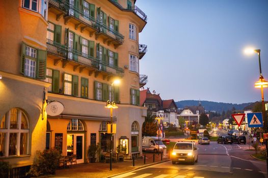 October 14, 2018.Velden am Worther See, Austria.City street with houses in Velden am Worther See.