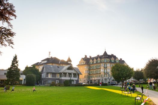 October 14, 2018.Velden am Worther See, Austria.City street with houses in Velden am Worther See.