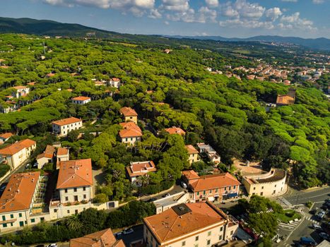 Top view of the city and the promenade located in Castiglioncello in Tuscany. Italy, Livorno.