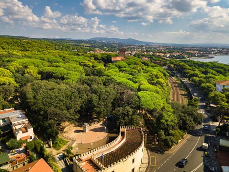 Top view of the city and the promenade located in Castiglioncello in Tuscany. Italy, Livorno.