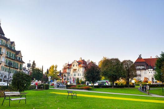 October 14, 2018.Velden am Worther See, Austria.City street with houses in Velden am Worther See.