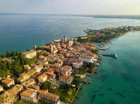 Top view of Scaligera Castle and Sirmione on Lake Garda.Italy.Tuscany.