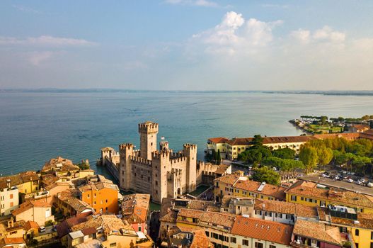 Top view of Scaligera Castle and Sirmione on Lake Garda.Italy.Tuscany.