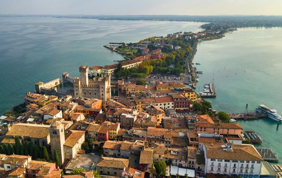Top view of Scaligera Castle and Sirmione on Lake Garda.Italy.Tuscany.