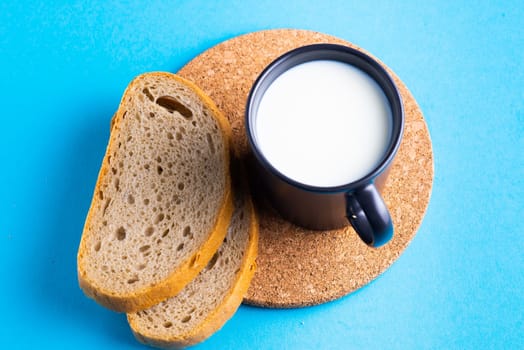 Wheat bread breakfast and milk in a morning, croissant, plate