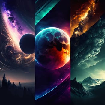 Beautiful outer space images 3d illustration, space wallpapers for phone, alien planet, nebulae, galaxies design, smartphone's home screen. lock screen display. download image