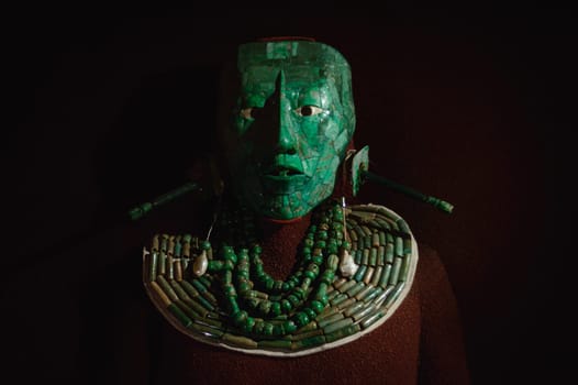Burial mask and funerary jewelry of Pakal the Great, K'inich Janaab' Pakal, Maya ruler of Palenque in Chiapas.