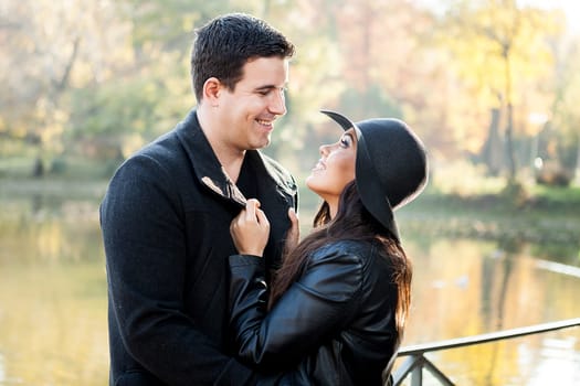 Gourgeous in love couple walking in park