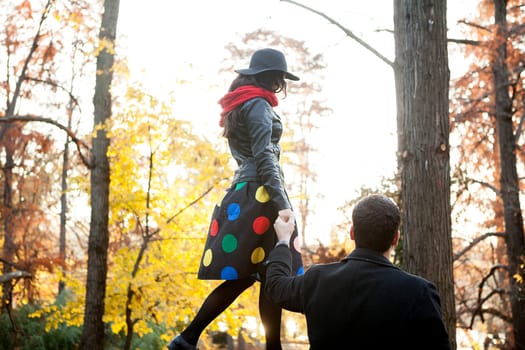 In lov beautiful gourgeous couple in autumn park