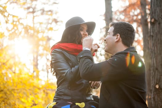 In lov beautiful gourgeous couple in autumn park