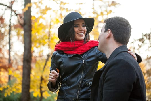 In lov beautiful gourgeous couple in autumn park