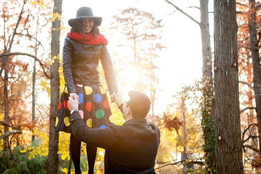 In lov beautiful gourgeous couple in autumn park