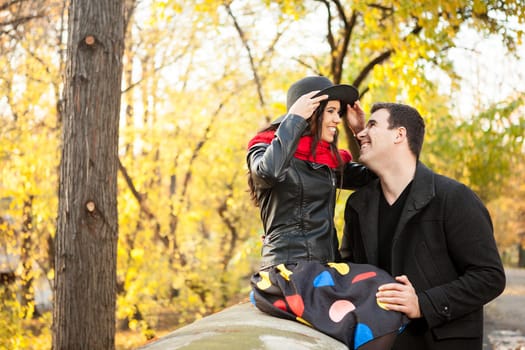 In lov gourgeous couple in autumn park