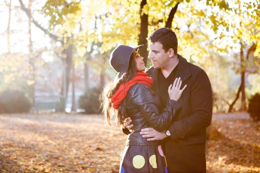 Happy in lov Beautiful gourgeous couple in autumn park