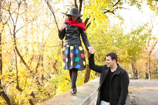 In lov gourgeous couple in autumn park