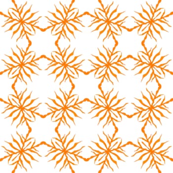Textile ready creative print, swimwear fabric, wallpaper, wrapping. Orange flawless boho chic summer design. Watercolor ikat repeating tile border. Ikat repeating swimwear design.