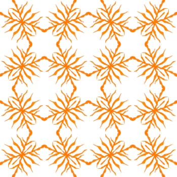 Textile ready creative print, swimwear fabric, wallpaper, wrapping. Orange flawless boho chic summer design. Watercolor ikat repeating tile border. Ikat repeating swimwear design.