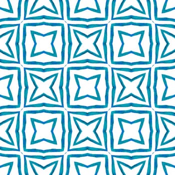 Textile ready unique print, swimwear fabric, wallpaper, wrapping. Blue grand boho chic summer design. Watercolor medallion seamless border. Medallion seamless pattern.