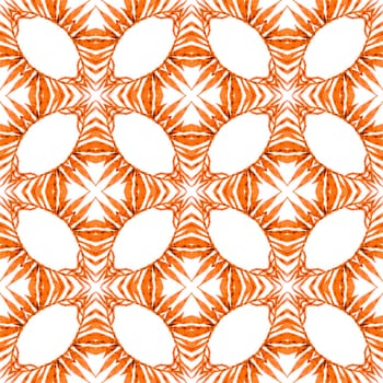 Organic tile. Orange amusing boho chic summer design. Textile ready pleasing print, swimwear fabric, wallpaper, wrapping. Trendy organic green border.