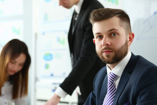 Portrait of leader with business team behind. business advice and assistant consultant concept