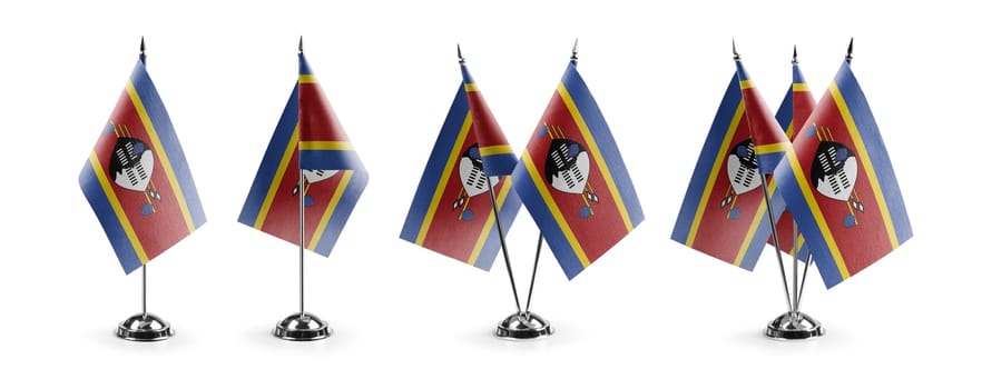 Small national flags of the Swaziland on a white background.