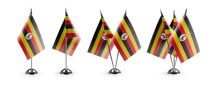 Small national flags of the Uganda on a white background.