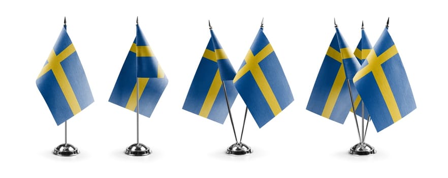 Small national flags of the Sweden on a white background.
