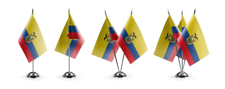 Small national flags of the Ecuador on a white background.
