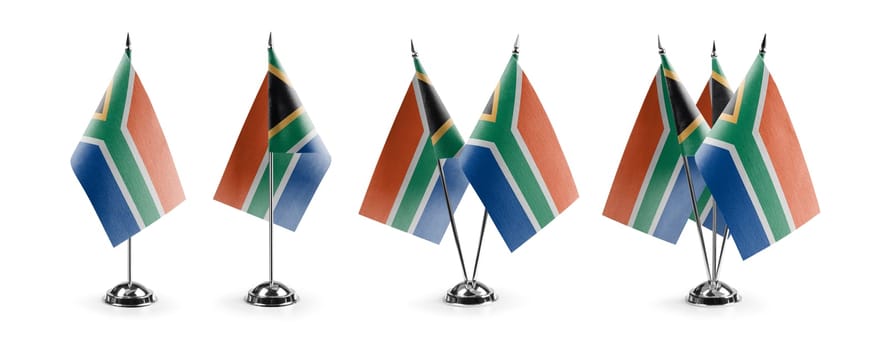 Small national flags of the South Africa on a white background.