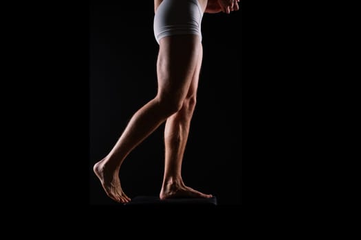 Close-Up of Bodybuilders Legs Ready Competitive Sport white panties