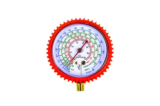 Pressure gauge for measuring the refrigerant pressure of refrigerators and air conditioners. Refrigerator repair. Air conditioner service. Measuring instrument. Freon pressure gauge.