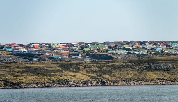 Cityscape of the town of Stanley on the Falkland Islands from the ocean