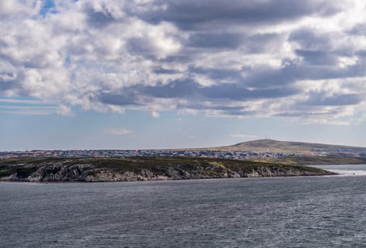 Cityscape of the town of Stanley on the Falkland Islands from the ocean