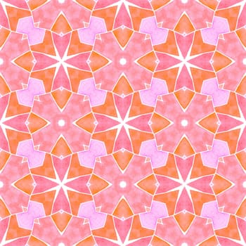 Textile ready shapely print, swimwear fabric, wallpaper, wrapping. Orange magnetic boho chic summer design. Hand drawn green mosaic seamless border. Mosaic seamless pattern.