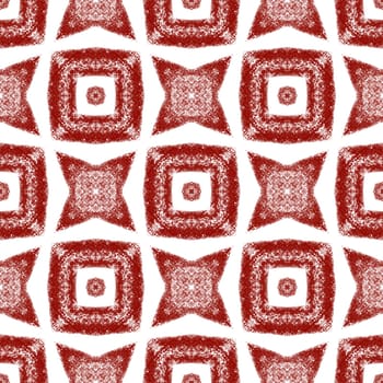 Ethnic hand painted pattern. Wine red symmetrical kaleidoscope background. Textile ready imaginative print, swimwear fabric, wallpaper, wrapping. Summer dress ethnic hand painted tile.