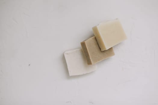 Handmade natural soap on white background. Spa natural treatments. organic natural soap, spa and wellness products