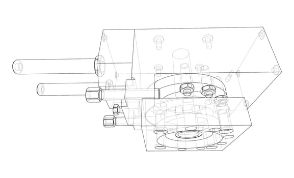 Abstract industry object concept. 3d illustration. Wire-frame style