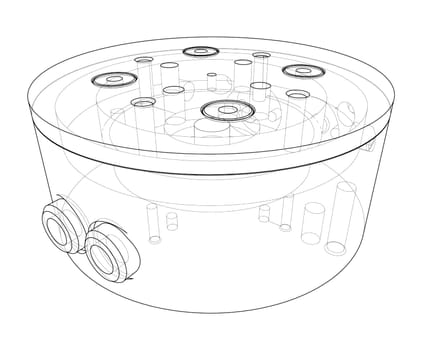 Abstract industry object concept. 3d illustration. Wire-frame style