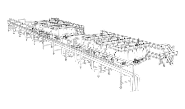 Sketch of industrial equipment. 3d illustration. Wire-frame style