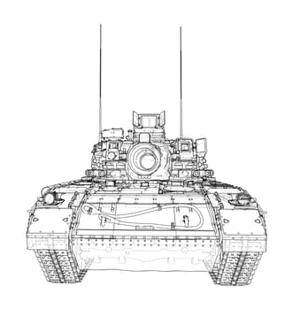 Tank on white background. 3d illustration. Wire-frame style