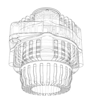 Car generator on white. 3d illustration. Wire-frame style