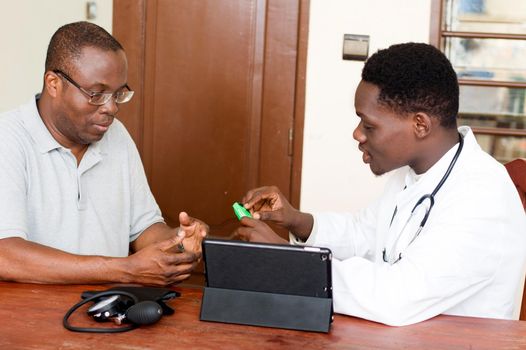 Patient listening to the doctor in the medical office. Have knowledge about people living with a disease.