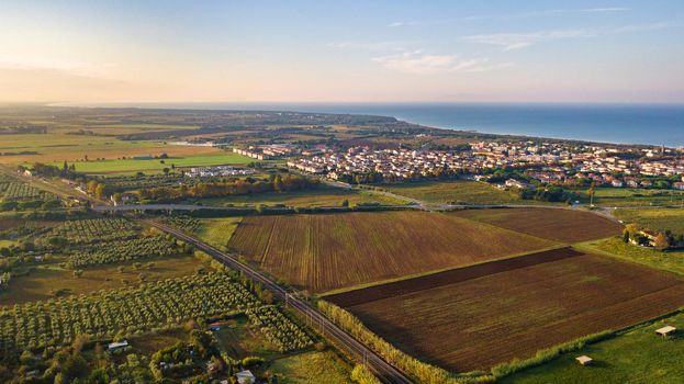 Top view of the fields and the promenade of Vada in the Tuscan region.Italy .