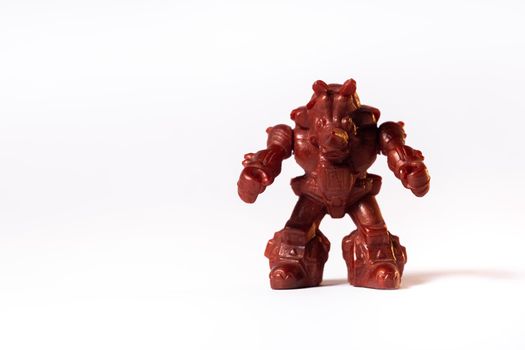 Vintage robot toys isolated on white background.