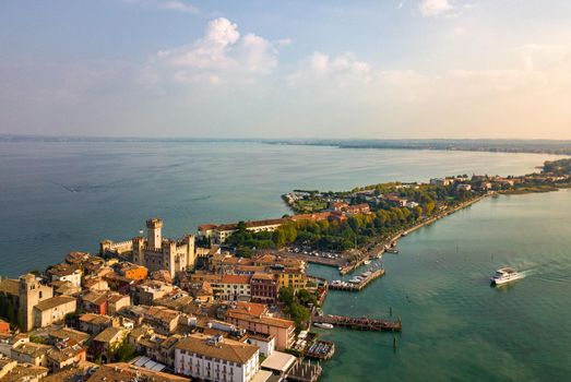 Top view of Scaligera Castle and Sirmione on Lake Garda.Italy.Tuscany.