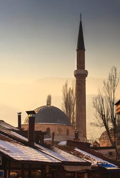 View of the Bascarsijska Dzamija Mosque in Sarajevo