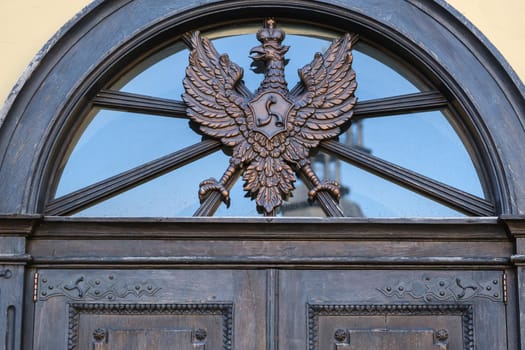 July 8, 2021.Nesvizh, Belarus.The coat of arms of the Radziwills over the door of the Nesvizh Castle.